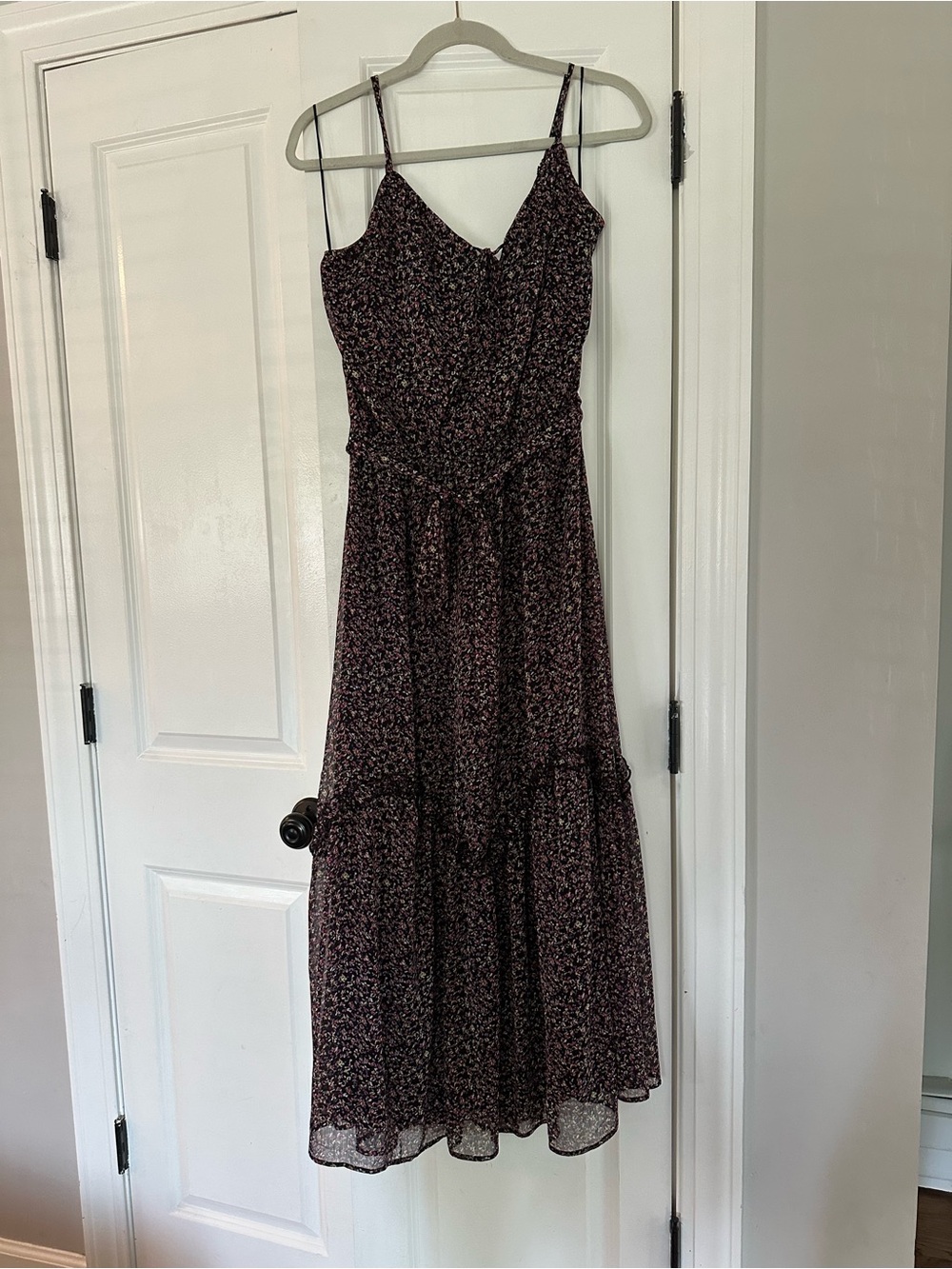 Spaghetti Strap Floral Midi Dress in Dark Plum